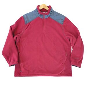Woolrich Mens XXL Polartec Fleece Pullover 1/4 Zip Jacket Red‎ Shoulder Panels